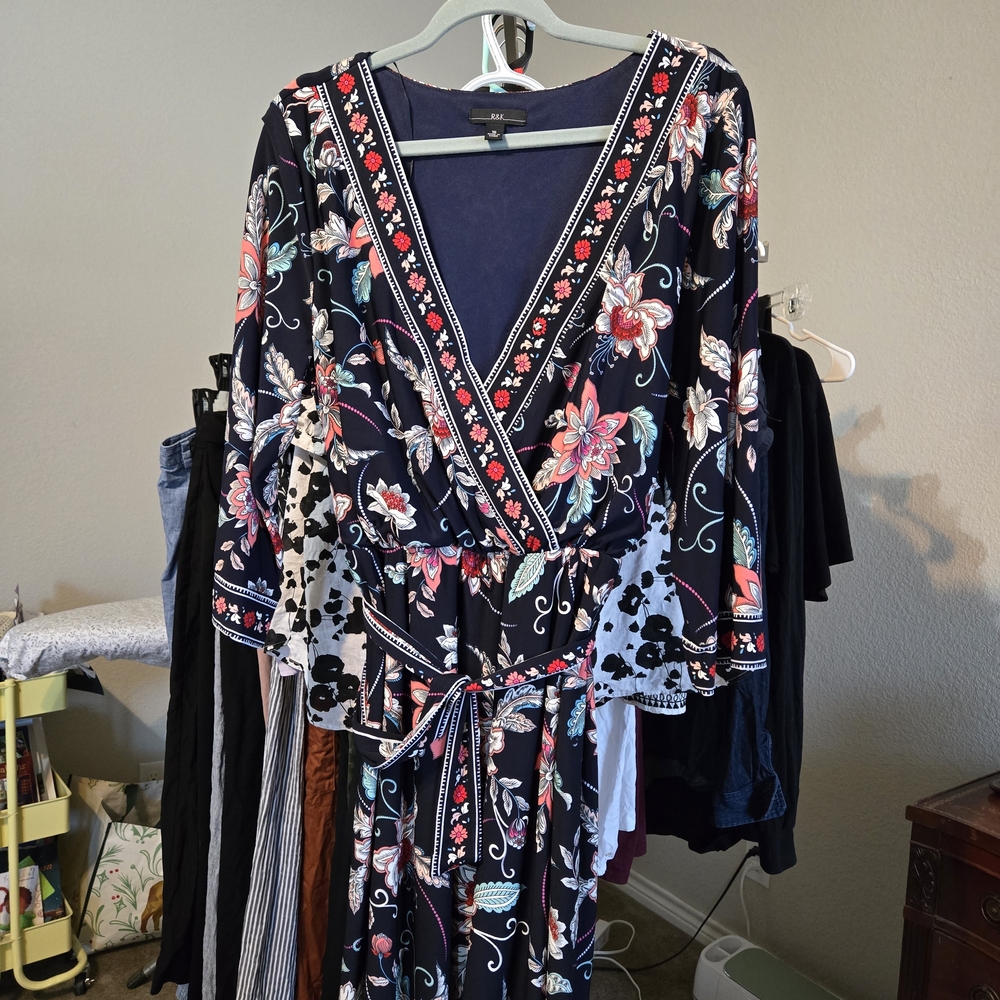 R&K Navy Floral Wrap Dress